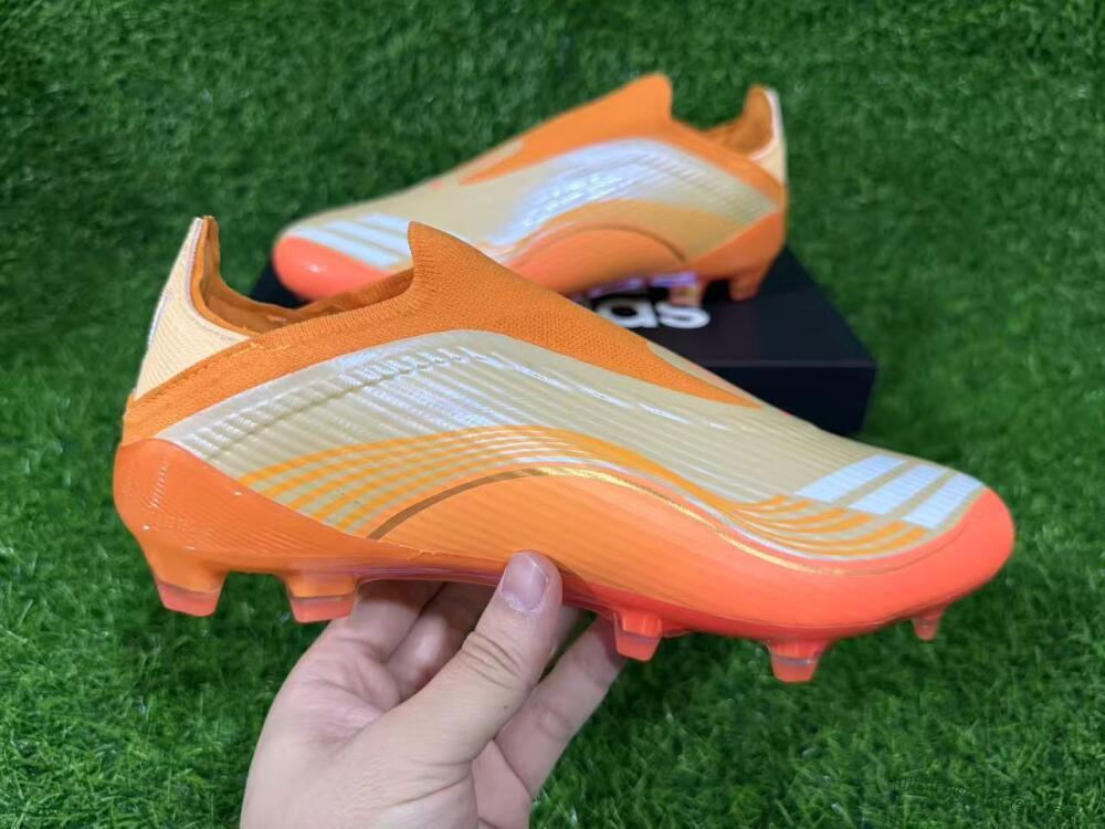 Unisex Messi x Adidas F50 Elite Laceless FG Firm Ground Low-Tops Football Boots - Orange/Sunset Glow/Golden Shine