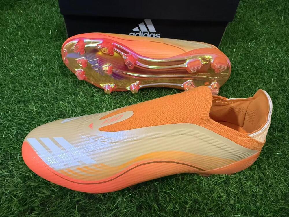 Unisex Messi x Adidas F50 Elite Laceless FG Firm Ground Low-Tops Football Boots - Orange/Sunset Glow/Golden Shine