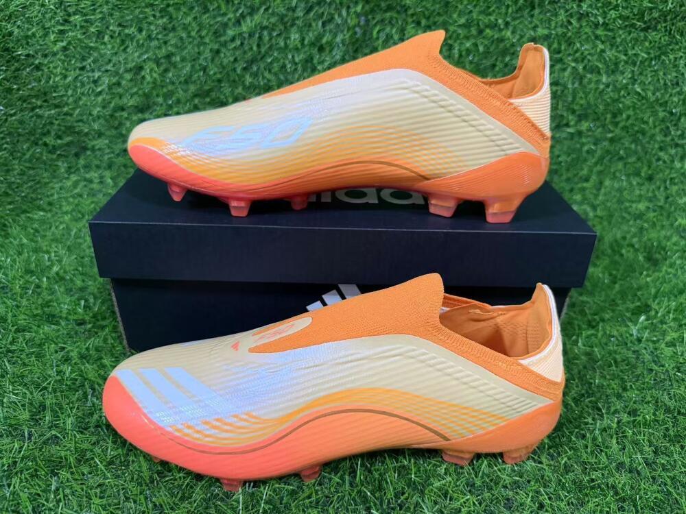 Unisex Messi x Adidas F50 Elite Laceless FG Firm Ground Low-Tops Football Boots - Orange/Sunset Glow/Golden Shine