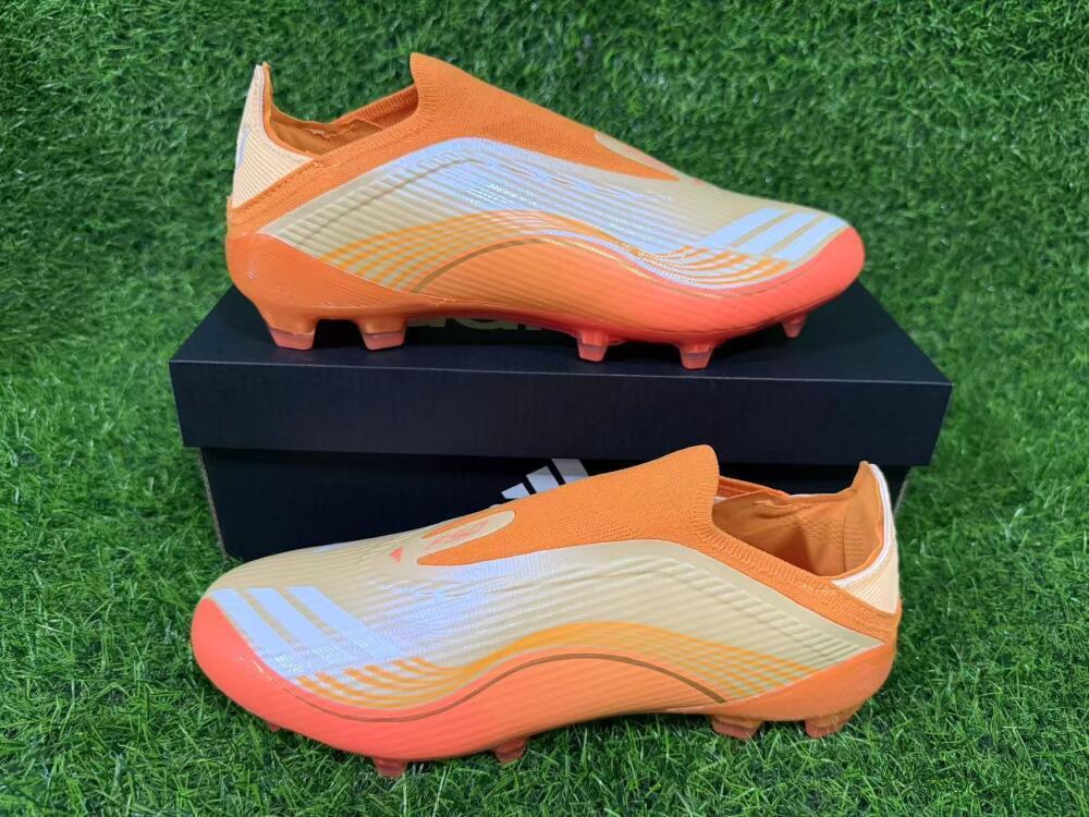 Unisex Messi x Adidas F50 Elite Laceless FG Firm Ground Low-Tops Football Boots - Orange/Sunset Glow/Golden Shine