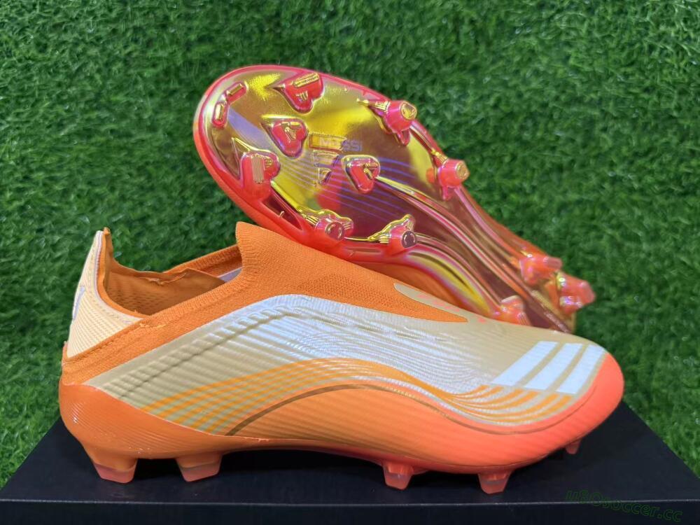 Unisex Messi x Adidas F50 Elite Laceless FG Firm Ground Low-Tops Football Boots - Orange/Sunset Glow/Golden Shine
