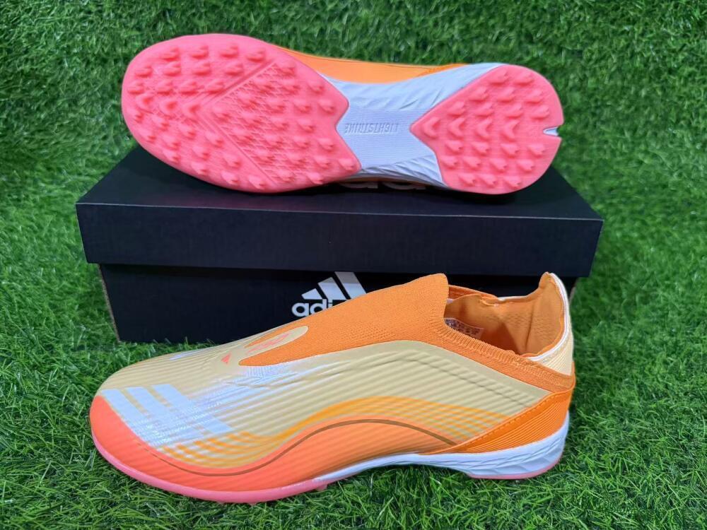 Men's Messi x Adidas F50 Elite Laceless TF Artificial Turf Low-Tops Football Shoes - Orange/Coral Orange/Sandy Peach
