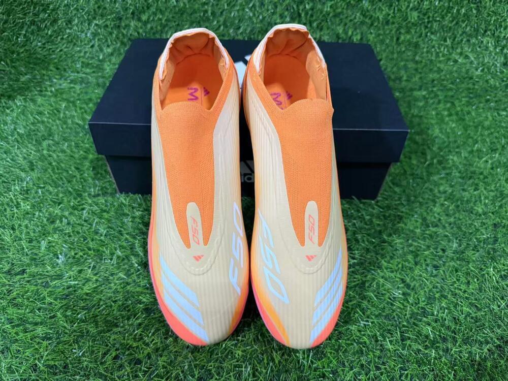 Men's Messi x Adidas F50 Elite Laceless TF Artificial Turf Low-Tops Football Shoes - Orange/Coral Orange/Sandy Peach