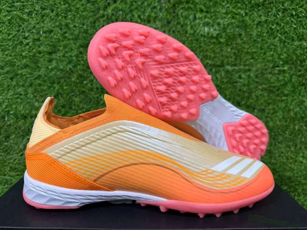 Men's Messi x Adidas F50 Elite Laceless TF Artificial Turf Low-Tops Football Shoes - Orange/Coral Orange/Sandy Peach