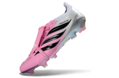 Unisex Adidas Predator 26 Elite Fold-Over Tongue FG Firm Ground Low-Tops Football Boots - Pink/Soft Pink/Black