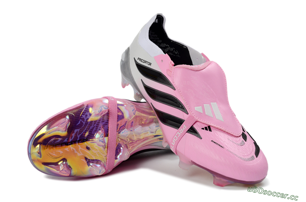 Unisex Adidas Predator 26 Elite Fold-Over Tongue FG Firm Ground Low-Tops Football Boots - Pink/Soft Pink/Black 3