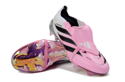 Unisex Adidas Predator 26 Elite Fold-Over Tongue FG Firm Ground Low-Tops Football Boots - Pink/Soft Pink/Black
