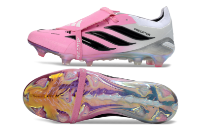 Unisex Adidas Predator 26 Elite Fold-Over Tongue FG Firm Ground Low-Tops Football Boots - Pink/Soft Pink/Black