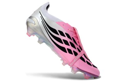 Unisex Adidas Predator 26 Elite Fold-Over Tongue FG Firm Ground Low-Tops Football Boots - Pink/Soft Pink/Black