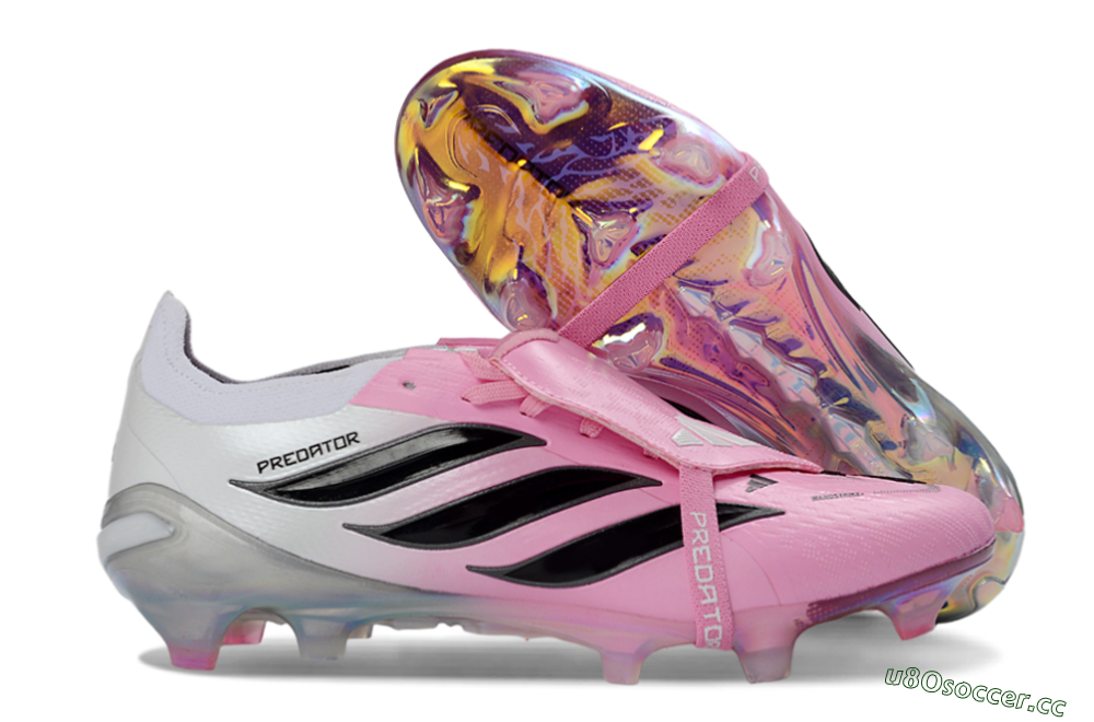 Unisex Adidas Predator 26 Elite Fold-Over Tongue FG Firm Ground Low-Tops Football Boots - Pink/Soft Pink/Black 2