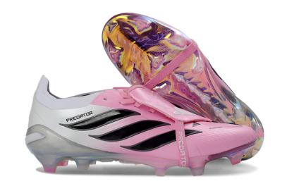 Unisex Adidas Predator 26 Elite Fold-Over Tongue FG Firm Ground Low-Tops Football Boots - Pink/Soft Pink/Black