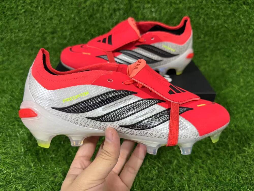 Unisex Adidas Predator 26 Elite Fold-Over Tongue FG Firm Ground Low-Tops Football Boots - Red/Vibrant Red/Black