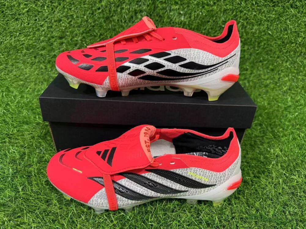 Unisex Adidas Predator 26 Elite Fold-Over Tongue FG Firm Ground Low-Tops Football Boots - Red/Vibrant Red/Black