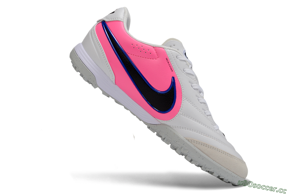 Men's Nike Tiempo Legend 11 Elite TF Artificial Turf Low-Tops Football Shoes - White/Electric Blue/Neon Pink 4