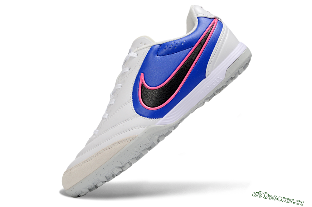 Men's Nike Tiempo Legend 11 Elite TF Artificial Turf Low-Tops Football Shoes - White/Electric Blue/Neon Pink 5