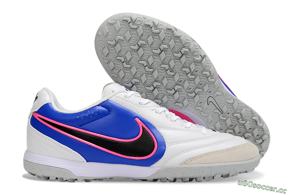 Men's Nike Tiempo Legend 11 Elite TF Artificial Turf Low-Tops Football Shoes - White/Electric Blue/Neon Pink 2