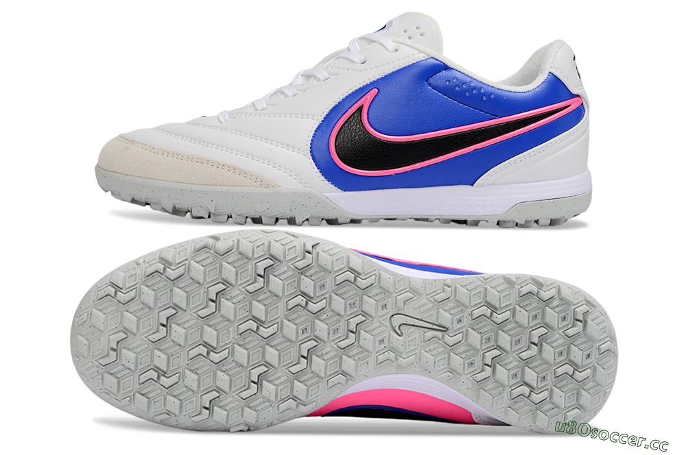 Men's Nike Tiempo Legend 11 Elite TF Artificial Turf Low-Tops Football Shoes - White/Electric Blue/Neon Pink 1