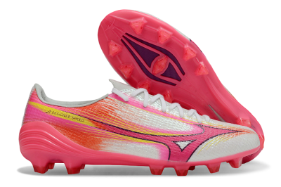 Men's Mizuno Alpha 3 Elite FG Firm Ground Low-Tops Football Boots - White/Neon Pink/Sunrise Yellow