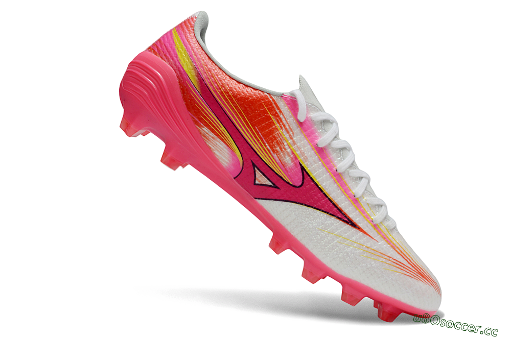 Men's Mizuno Alpha 3 Elite FG Firm Ground Low-Tops Football Boots - White/Neon Pink/Sunrise Yellow 4