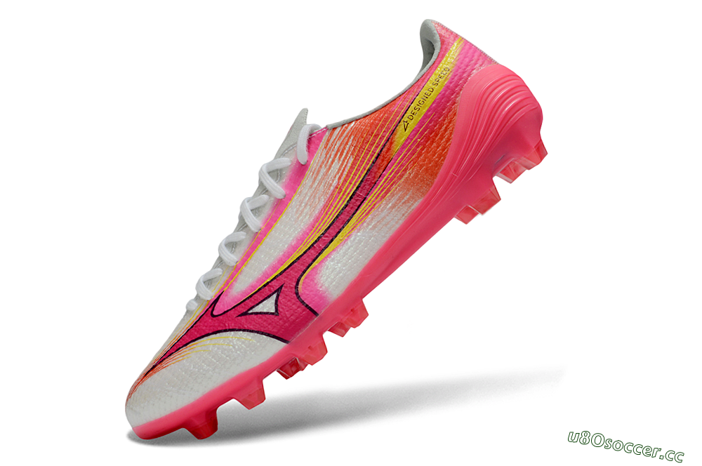 Men's Mizuno Alpha 3 Elite FG Firm Ground Low-Tops Football Boots - White/Neon Pink/Sunrise Yellow 5
