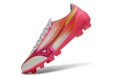 Men's Mizuno Alpha 3 Elite FG Firm Ground Low-Tops Football Boots - White/Neon Pink/Sunrise Yellow