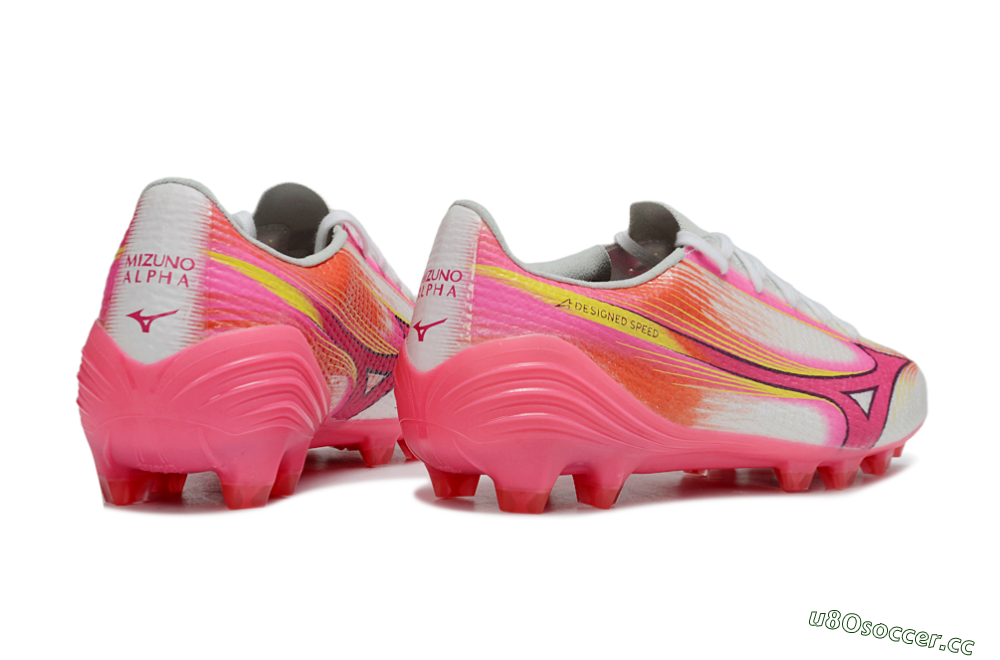 Men's Mizuno Alpha 3 Elite FG Firm Ground Low-Tops Football Boots - White/Neon Pink/Sunrise Yellow 6