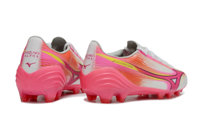 Men's Mizuno Alpha 3 Elite FG Firm Ground Low-Tops Football Boots - White/Neon Pink/Sunrise Yellow