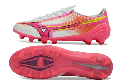 Men's Mizuno Alpha 3 Elite FG Firm Ground Low-Tops Football Boots - White/Neon Pink/Sunrise Yellow