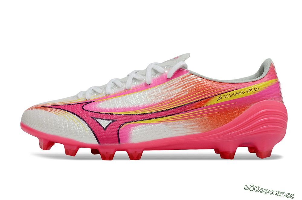 Men's Mizuno Alpha 3 Elite FG Firm Ground Low-Tops Football Boots - White/Neon Pink/Sunrise Yellow 0