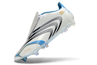 Men's Adidas F50 Elite Laceless FG Firm Ground Low-Tops Football Boots - White/Sky Blue/Black
