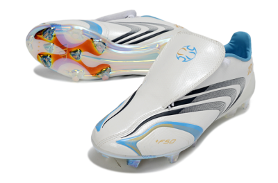 Men's Adidas F50 Elite Laceless FG Firm Ground Low-Tops Football Boots - White/Sky Blue/Black