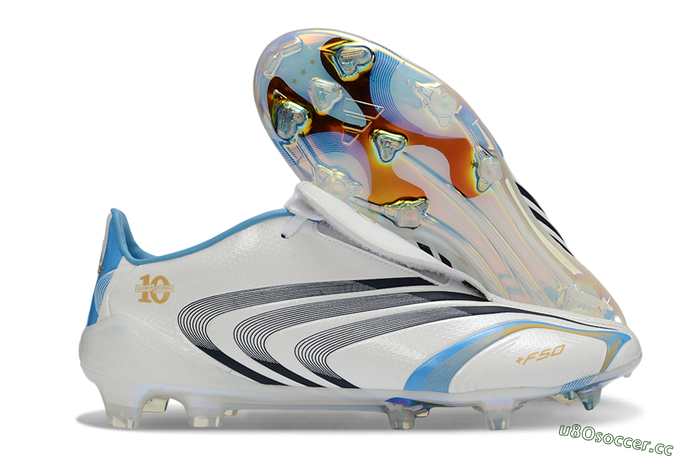 Men's Adidas F50 Elite Laceless FG Firm Ground Low-Tops Football Boots - White/Sky Blue/Black 2
