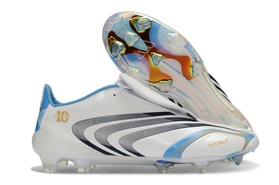 Men's Adidas F50 Elite Laceless FG Firm Ground Low-Tops Football Boots - White/Sky Blue/Black