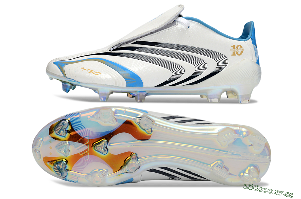 Men's Adidas F50 Elite Laceless FG Firm Ground Low-Tops Football Boots - White/Sky Blue/Black 1