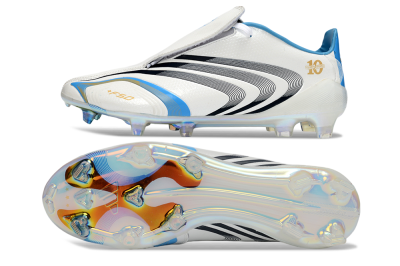 Men's Adidas F50 Elite Laceless FG Firm Ground Low-Tops Football Boots - White/Sky Blue/Black