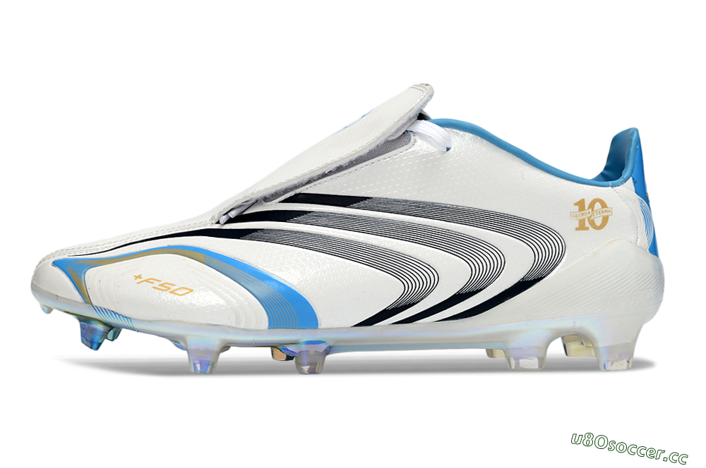 Men's Adidas F50 Elite Laceless FG Firm Ground Low-Tops Football Boots - White/Sky Blue/Black 0