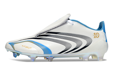 Men's Adidas F50 Elite Laceless FG Firm Ground Low-Tops Football Boots - White/Sky Blue/Black