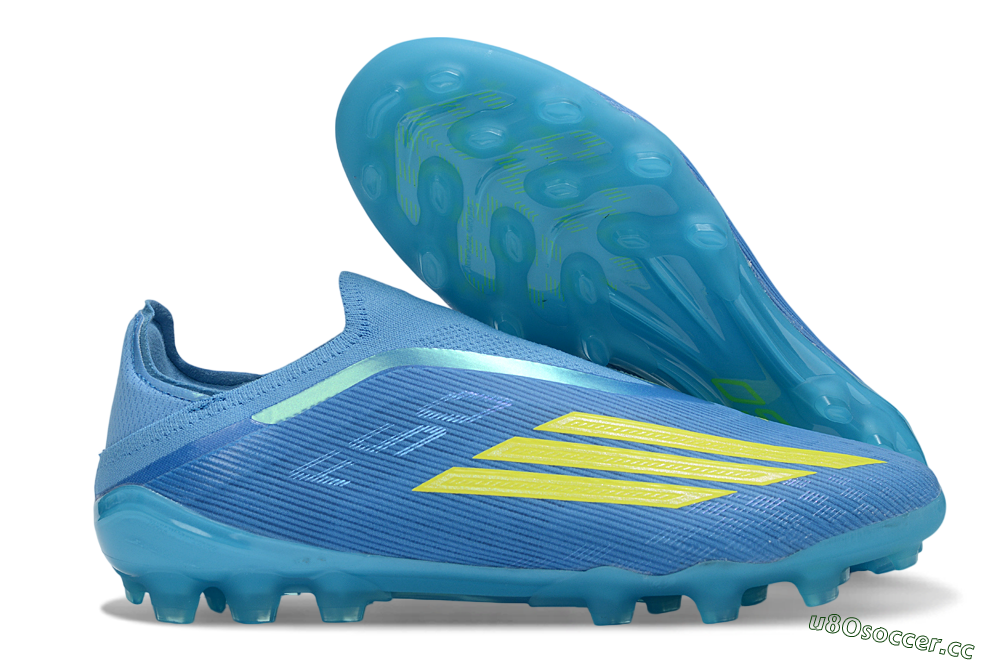 Unisex Adidas F50 Elite Laceless AG Artificial Grass Low-Tops Football Boots - Blue/Vibrant Blue/Electric Yellow 2
