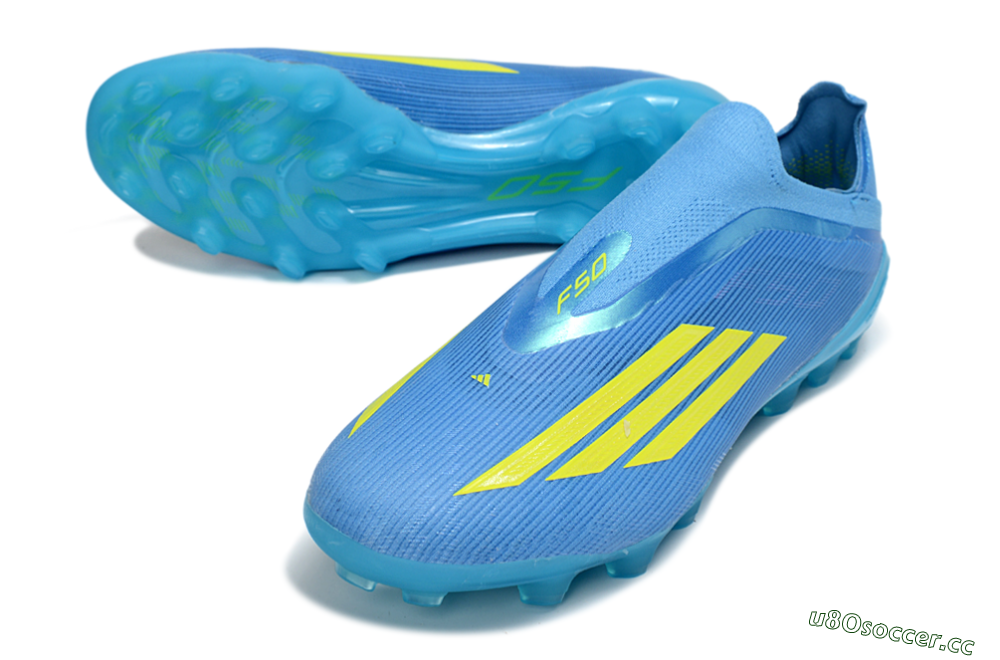 Unisex Adidas F50 Elite Laceless AG Artificial Grass Low-Tops Football Boots - Blue/Vibrant Blue/Electric Yellow 3