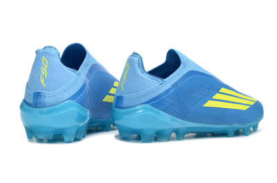 Unisex Adidas F50 Elite Laceless AG Artificial Grass Low-Tops Football Boots - Blue/Vibrant Blue/Electric Yellow