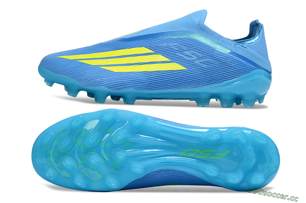 Unisex Adidas F50 Elite Laceless AG Artificial Grass Low-Tops Football Boots - Blue/Vibrant Blue/Electric Yellow 1