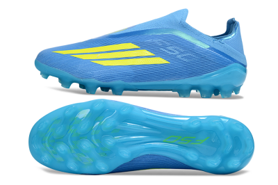 Unisex Adidas F50 Elite Laceless AG Artificial Grass Low-Tops Football Boots - Blue/Vibrant Blue/Electric Yellow
