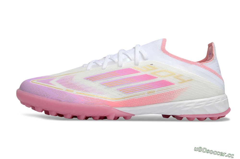 Unisex Adidas F50 Elite TF Artificial Turf Low-Tops Football Shoes - White/Soft Pink/Light Fuchsia 0