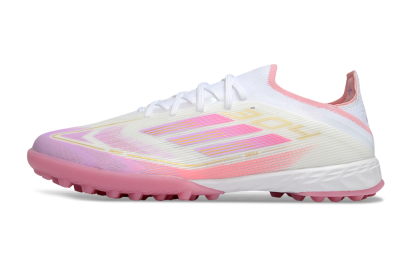 Unisex Adidas F50 Elite TF Artificial Turf Low-Tops Football Shoes - White/Soft Pink/Light Fuchsia