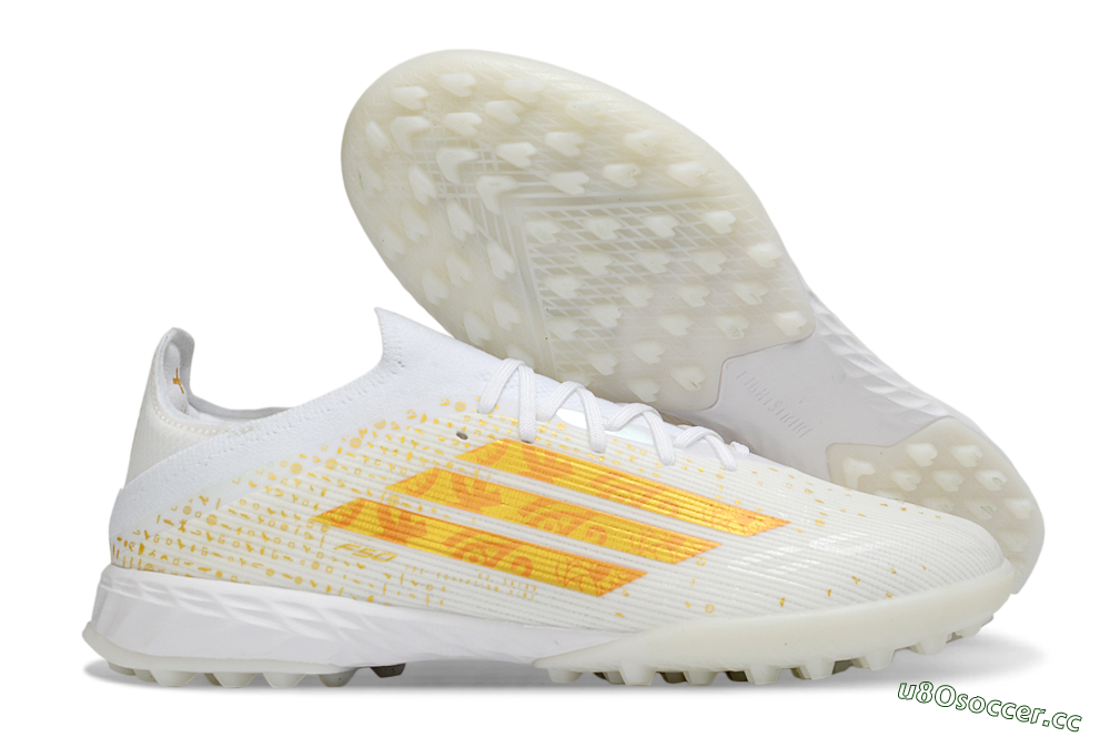 Unisex Adidas F50 Elite TF Artificial Turf Low-Tops Football Shoes - White/Sunset Orange/Solar Yellow 2