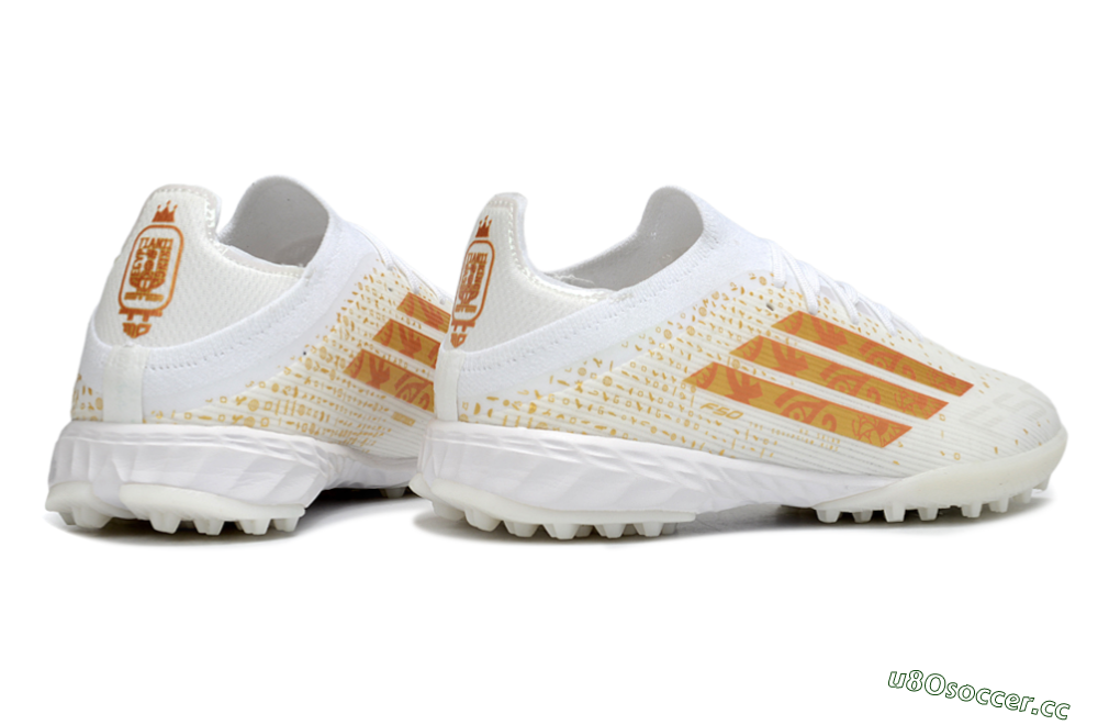 Unisex Adidas F50 Elite TF Artificial Turf Low-Tops Football Shoes - White/Sunset Orange/Solar Yellow 6