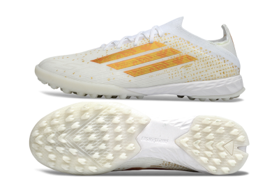 Unisex Adidas F50 Elite TF Artificial Turf Low-Tops Football Shoes - White/Sunset Orange/Solar Yellow