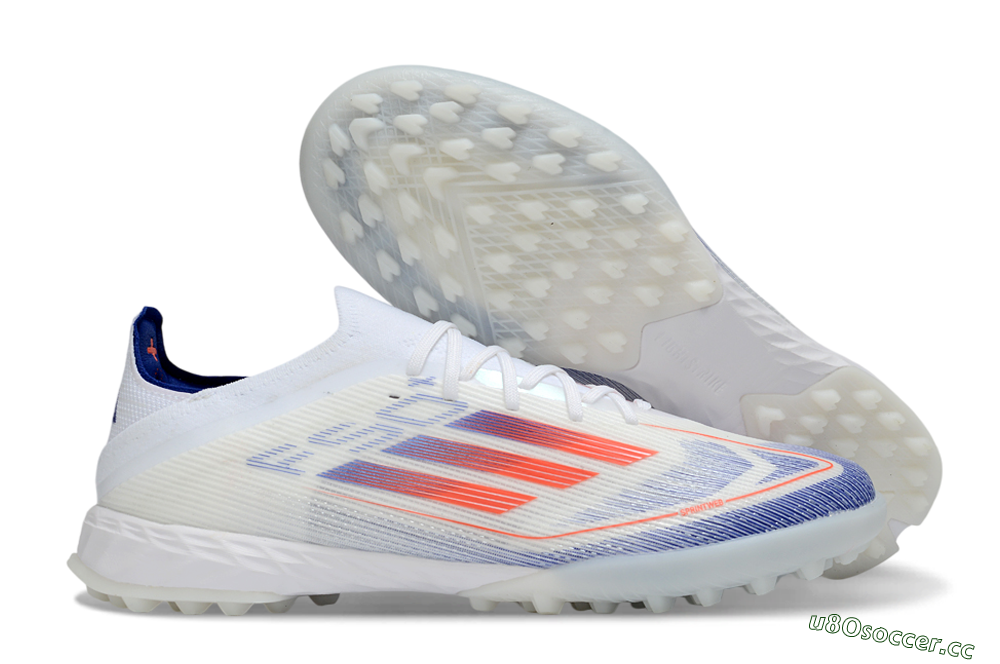 Unisex Adidas F50 Elite TF Artificial Turf Low-Tops Football Shoes - White/Electric Orange/Deep Blue 2