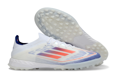 Unisex Adidas F50 Elite TF Artificial Turf Low-Tops Football Shoes - White/Electric Orange/Deep Blue
