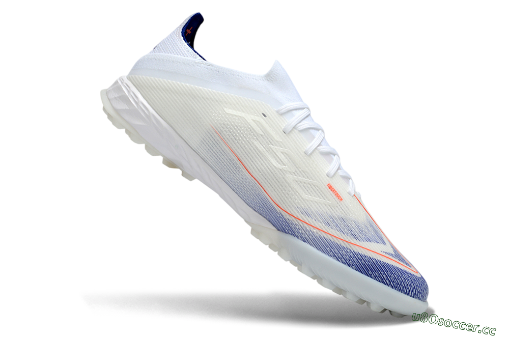 Unisex Adidas F50 Elite TF Artificial Turf Low-Tops Football Shoes - White/Electric Orange/Deep Blue 4